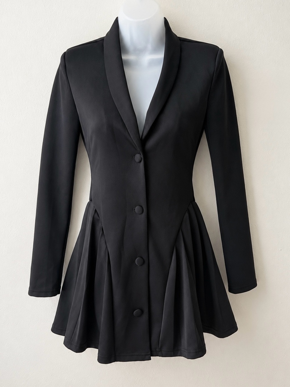 Black Pleated Peplum Blazer Dress Jacket Size S Y2K Gothic